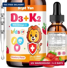 Kids Vitamin D3 K2 Drops - K2 D3 Vitamin Supplement 1000 IU with Omega 3, Suppor