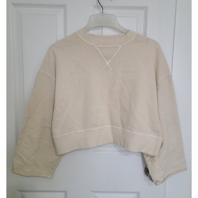 Ichi Women s Crew Neck Sweatshirt Beige Cropped