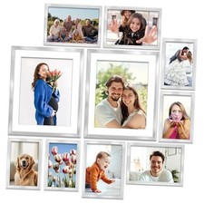 Combo-Sizes Picture Frames Set - 10 PC  , Four 4x6, Four 5x7, Two 8x10 Silver