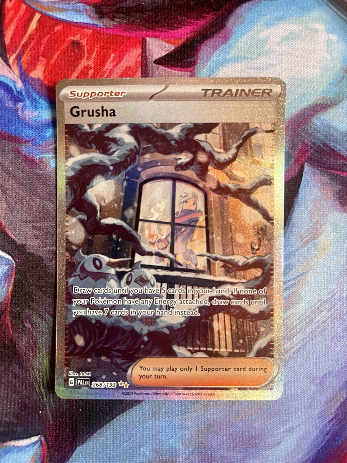 Pokémon Grusha 268/193 Full Art Holo Trainer-Supporter Sv02: Paldea Evolved SIR