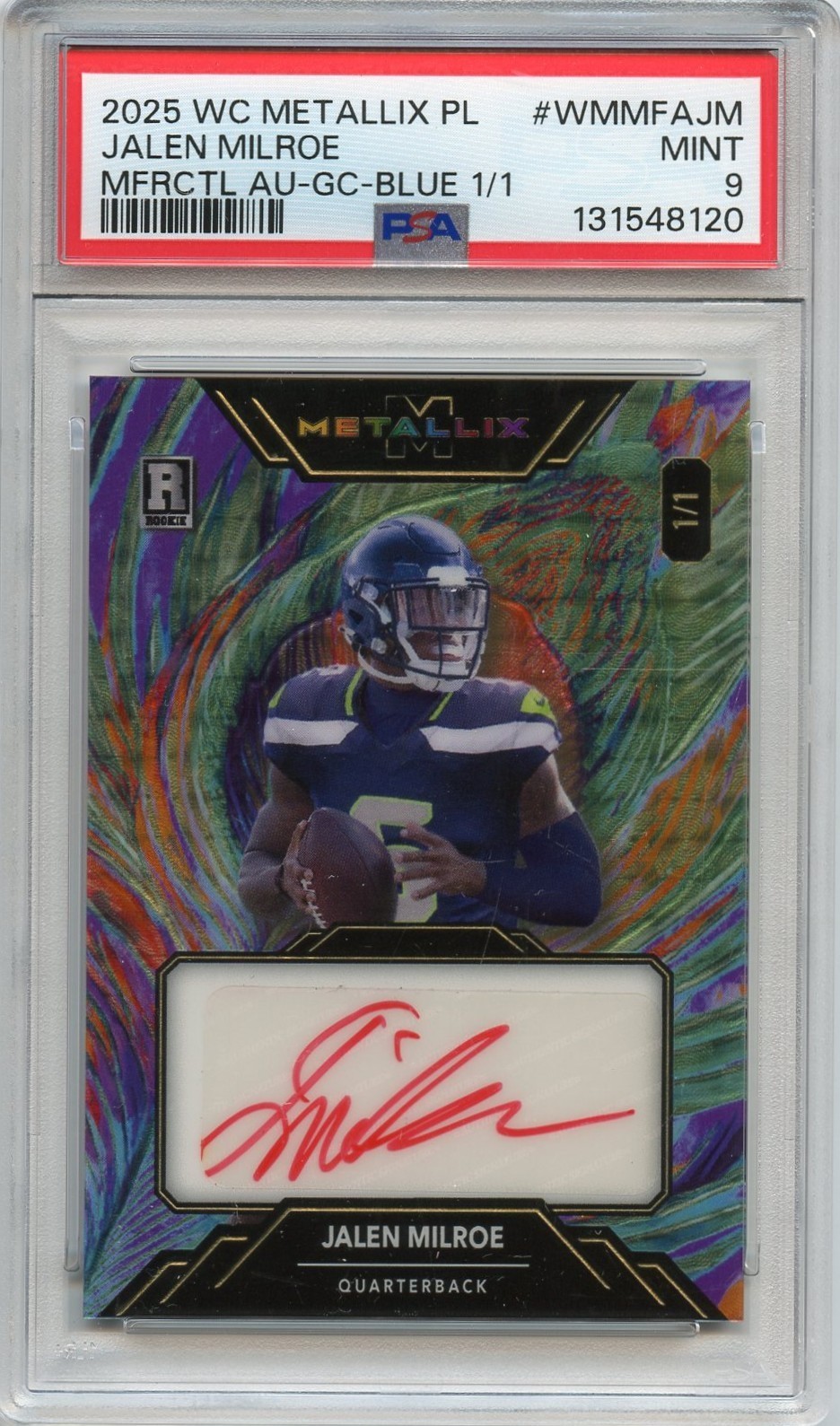 Jalen Milroe Wild Card Metallix Pro-Look Hobby Megafractal Autographs #WMMFAJM Gold Circles Foil-Blue 1/1