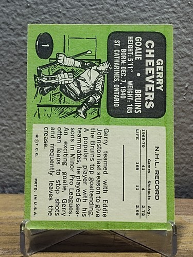 1970 Gerry Cheevers Goalie Boston Bruins Vintage NHL Hockey Low Grade - Foto 2 di 2