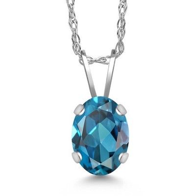 1.00 Ct Oval London Blue Topaz 14K White Gold Pendant with Chain