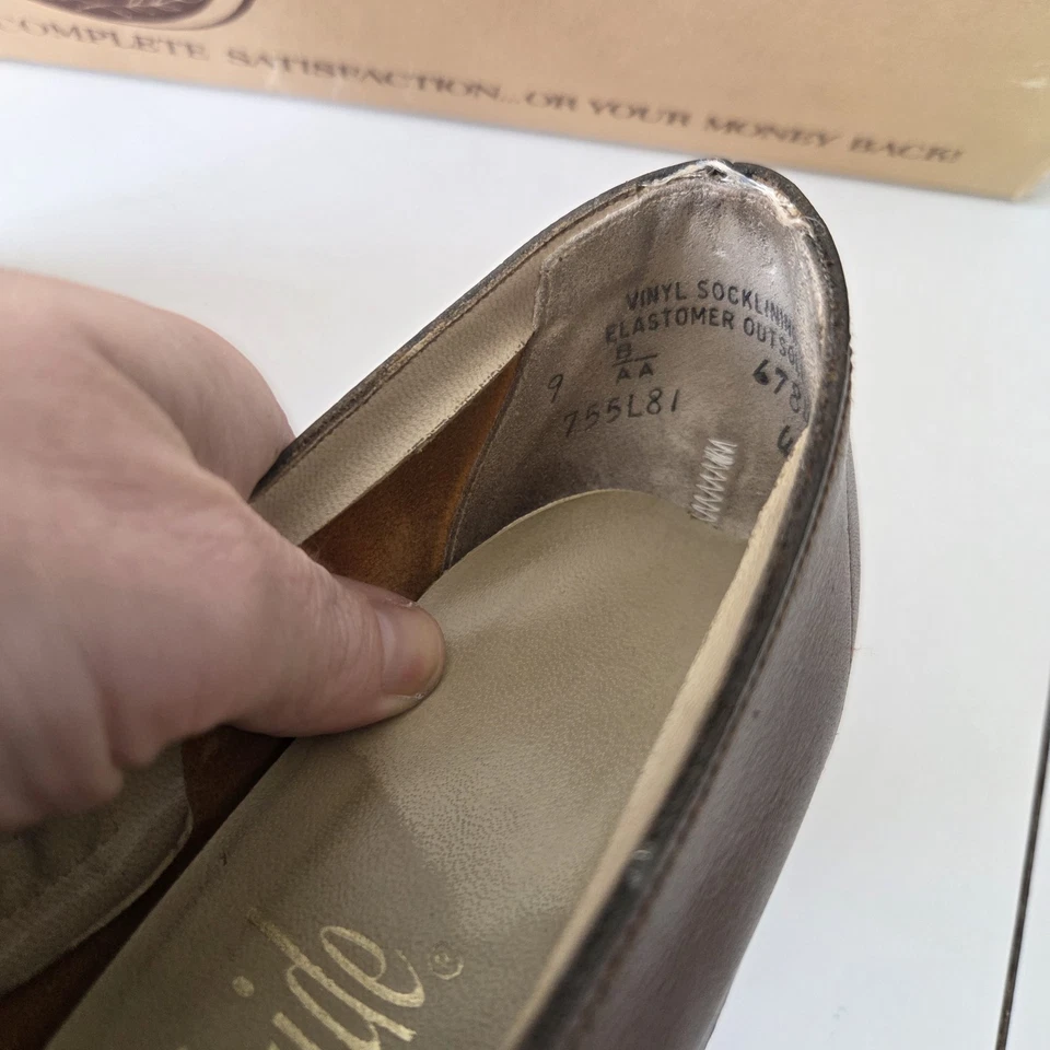 Zapatos Con Cordones De Colección Años 70 9B Mujer Marrón Tacón Bloque Cuero Retro Preppy Academia Foto 4 de 4