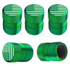Tire Valve Stem Caps - 5 Pack Corrosion Resistant American Flag Green