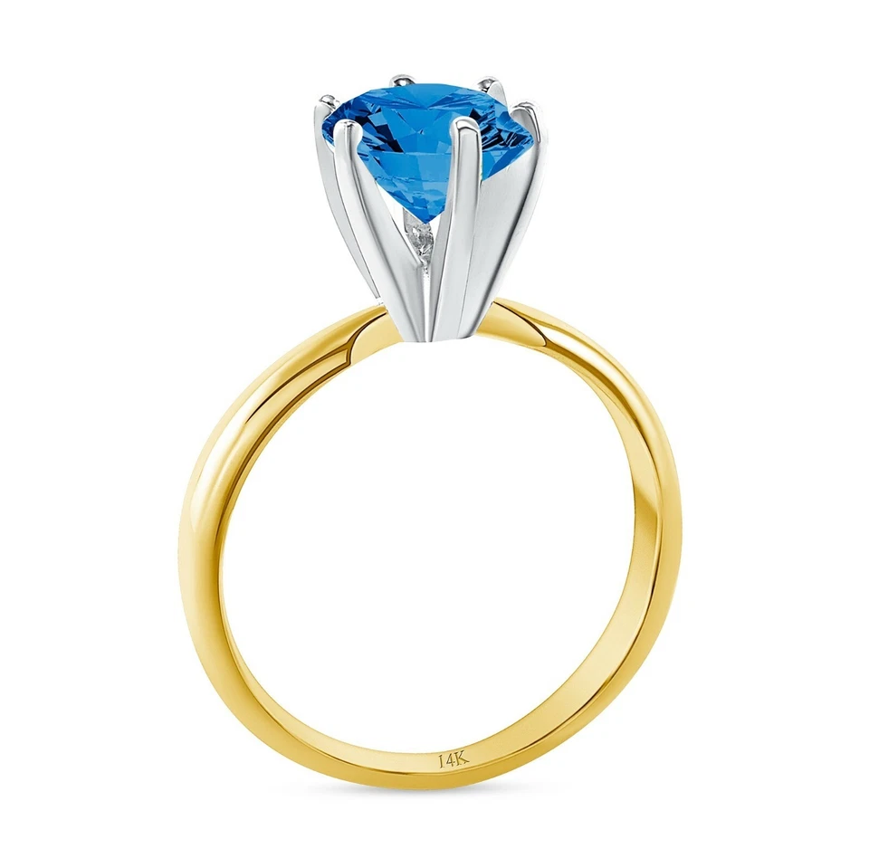 Anillo de diamantes cultivados en laboratorio creado azul redondo de 1/2 quilate VS oro amarillo de 14 k Foto 2 de 3