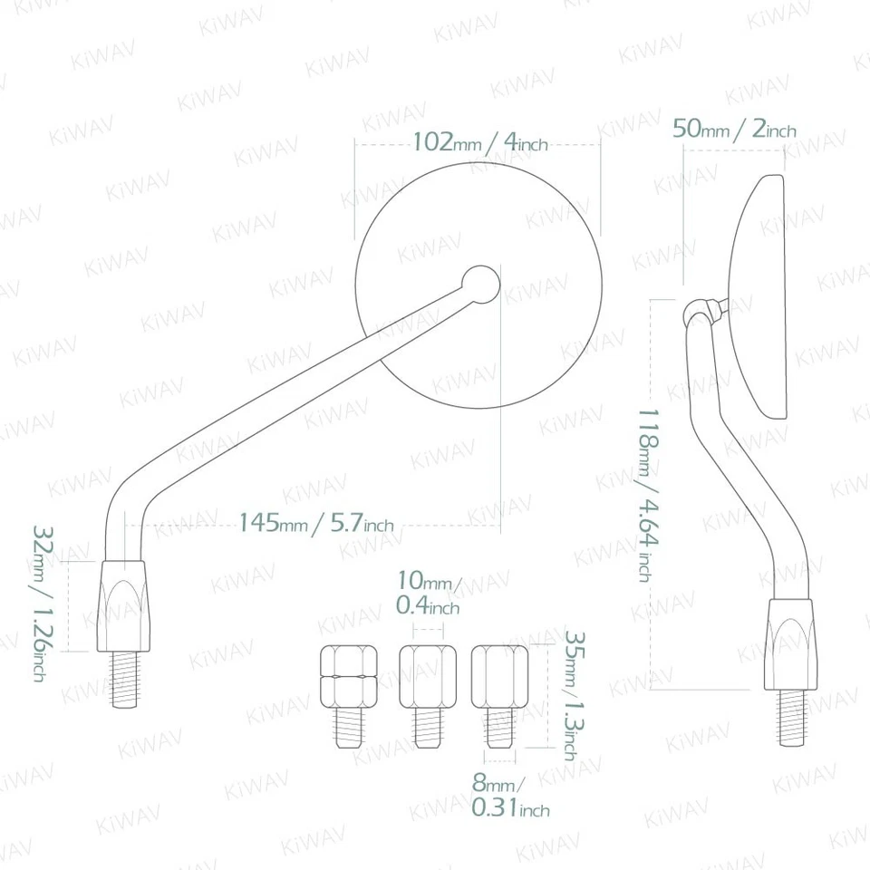 pair convex mirrors Eclipse round black 8mm 1.25 pitch fits Vespa scooter - Image 2 of 4