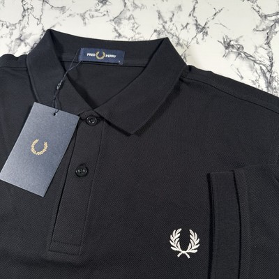 FRED PERRY Mens Black Plain Polo Shirt SIZE LARGE M6000 V40