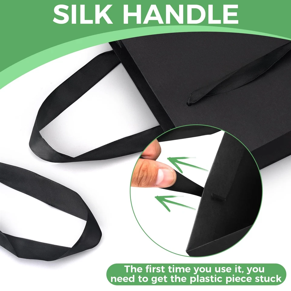 Bolsas de regalo negras con asas: paquete de 50 bolsas de papel medianas de 8x5x10 pulgadas a granel para... Foto 3 de 4