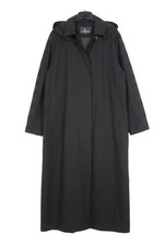Vtg LONDON FOG Black Optional Hood Button-Up Pockets Long Trench Coat 8P