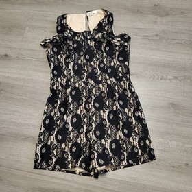 Francesca's Black Floral Lace Cold Shoulder Romper Dark Romantic size Large