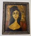 Vintage Signed Large Oil Painting Portrait Woman Framed Mid Century Art — photo 1
