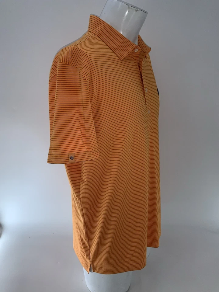 Donald Ross Sport Polo Shirt Men’s L Orange Blue Striped Algonquin GC YGI U5-58 - Image 4 of 4
