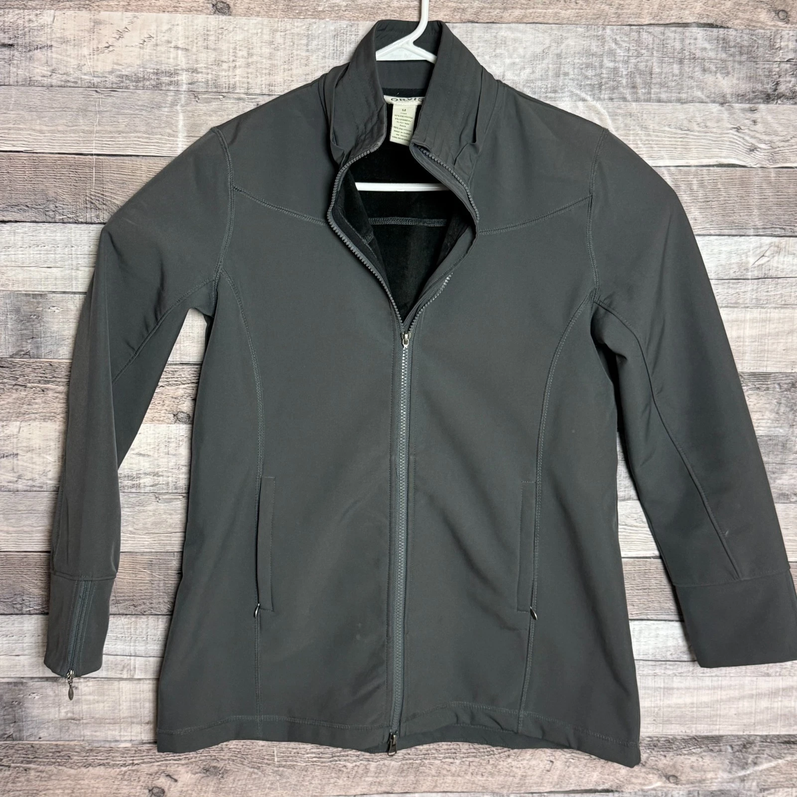 Orvis Mens Softshell Jacket Gray Medium Full Zip Pockets Fishing Outdoors