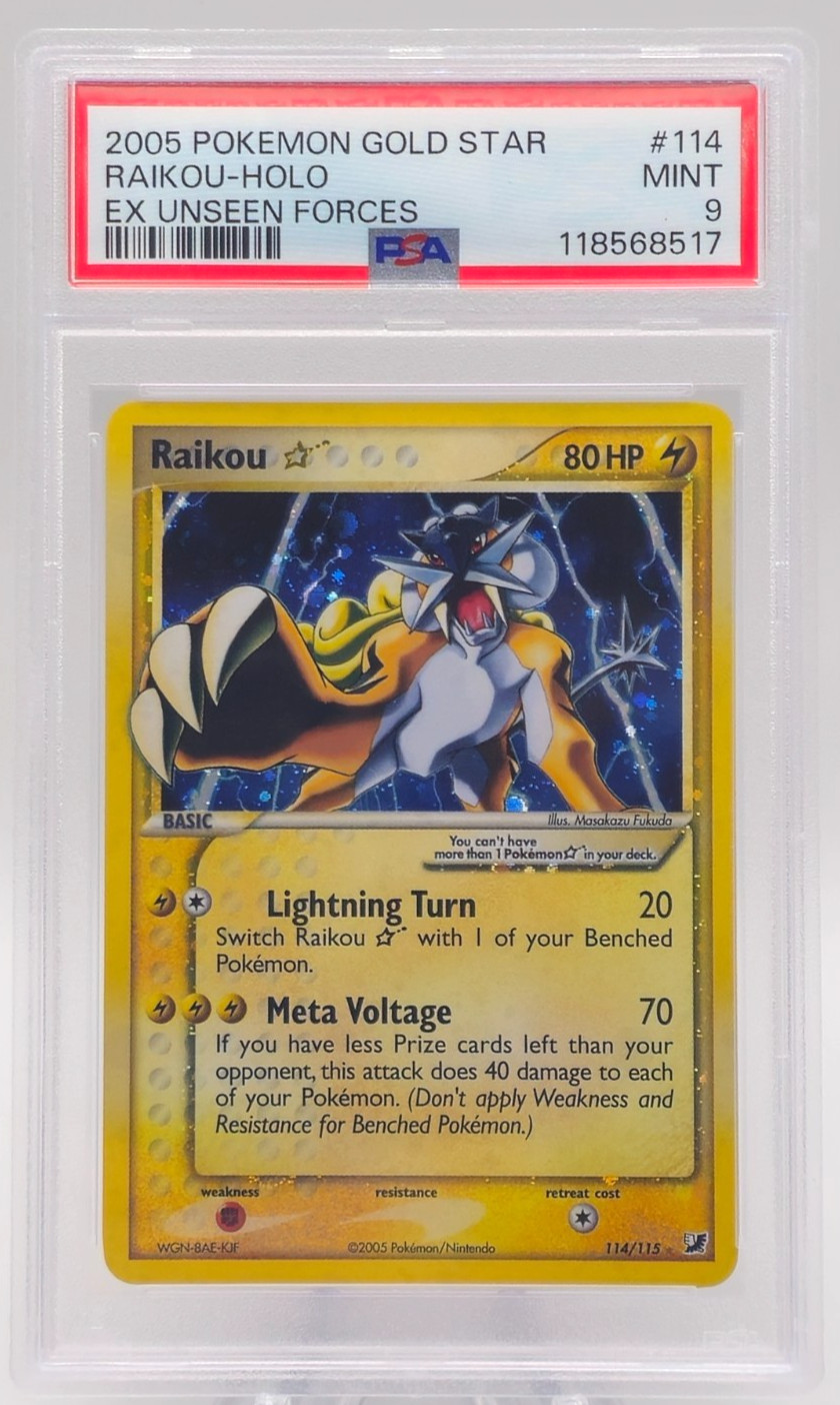 Raikou Holo PSA 9 EX Unseen Forces 2005 Pokémon Gold Star #114