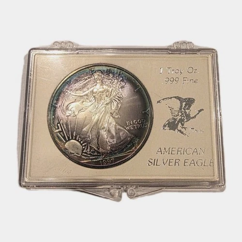 1997 American Silver Eagle 1 oz .999 Fine Silver Coin Toned In Case
