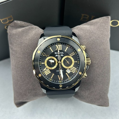 Bulova Marine Star 98B278 Series A Black Dial Silicone Strap Men Quartz Watch