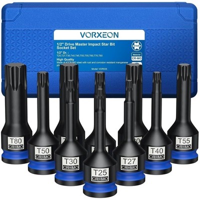 10PCS 1/2'' Drive Torx Bit Steckschlüssel Satz T25 T27 T30 T40 T45 T50 T55 T60