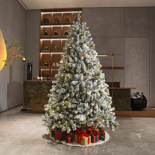 5ft/6ft/7ft Prelit Artificial Christmas Tree Snow Flocked Tree Hinged