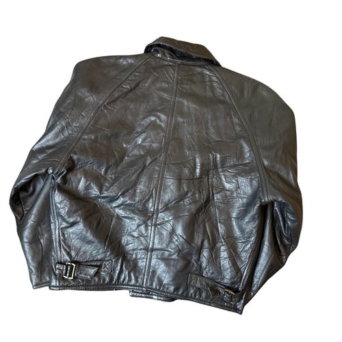 Sacip Black Vintage Italian Leather Unisex Bomber Jacket 80s Size L - Picture 3 of 9