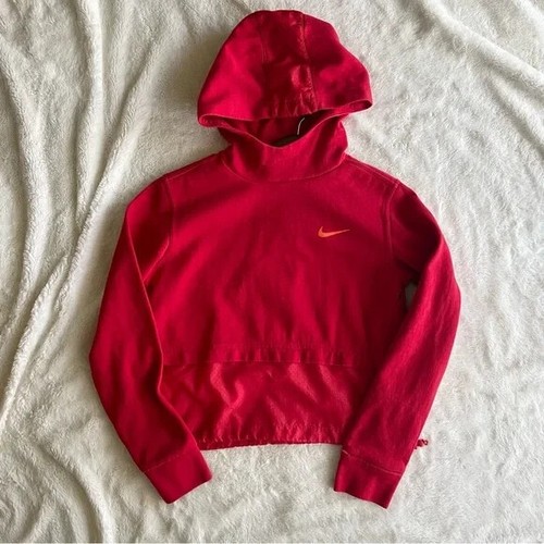 Nike Women’s Cropped Hoodie with Mesh Drawstring Small Red Orange Pockets - Picture 10 of 15