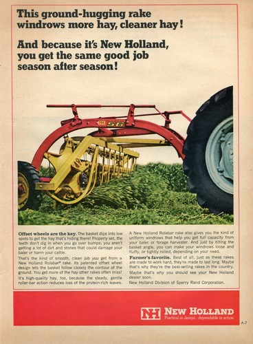 1967 Print Ad of Sperry Rand New Holland NH Model 56 Rolabar Tractor Rake - Picture 1 of 2
