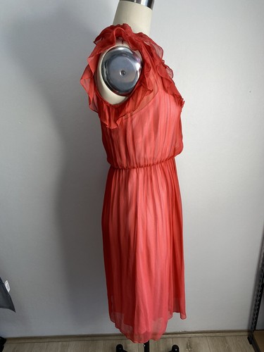 Fleur Wood Size 2 S Silk dress Red Ruffle Neck French Movie Pink Slip Sleeveless - Picture 3 of 18