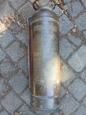 Vintage Brass Copper First Aid Chicago empty Fire Extinguisher Fireman's Decor 