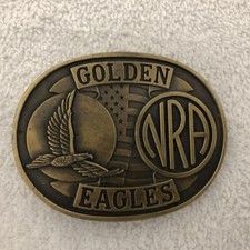 NRA BELT BUCKLE OVAL SHAPE USA FLAG BACKGROUND