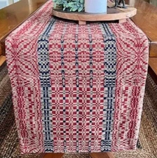 NEW Primitive TABLE RUNNER RED BLUE TAN WOVEN 56"x14" FREEPORT Farmhouse Rustic