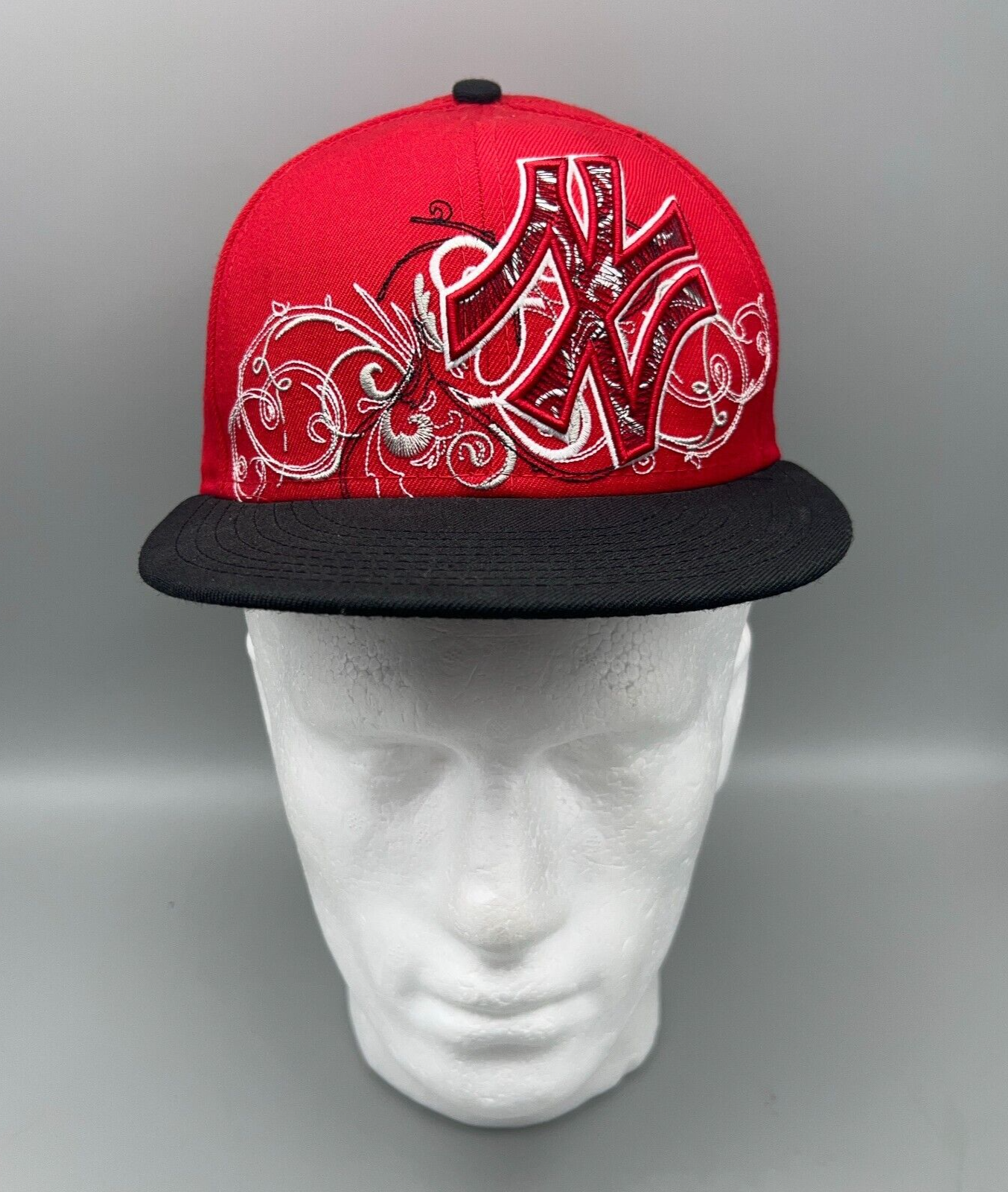 New York Yankees Hat Red Black Fitted 7 1/8 Cap Wool 59Fifty MLB Authentic