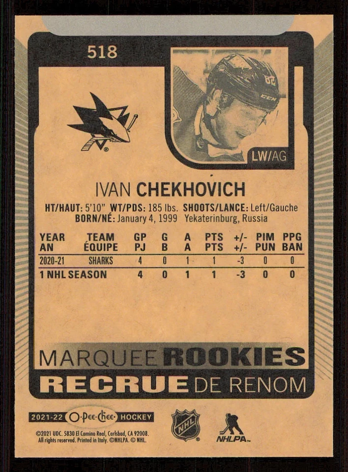 2021-22 O-Pee-Chee #518 Ivan Chekhovich RC - Image 2 of 2