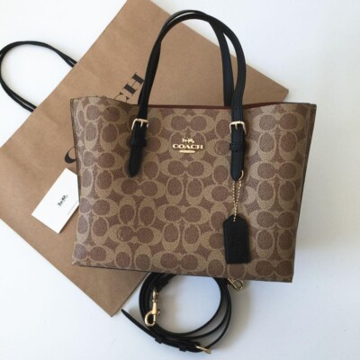 COACH CV965 tote shoulder bag handbag PVC/leather Tan black