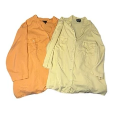 Notations Silk Women’s Button Down 3/4 Sleeve Bundle of Two Orange/Yellow 3xl