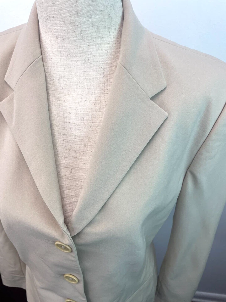 Blazer Ralph Lauren Vintage Mujer 8 Beige Marfil Negro Etiqueta Lana Traje Chaqueta EE. UU. Foto 4 de 4