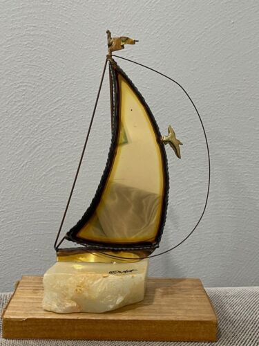 Vintage John DeMott Signed Brass Sailboat Figurine on Onyx Base - Picture 1 of 13