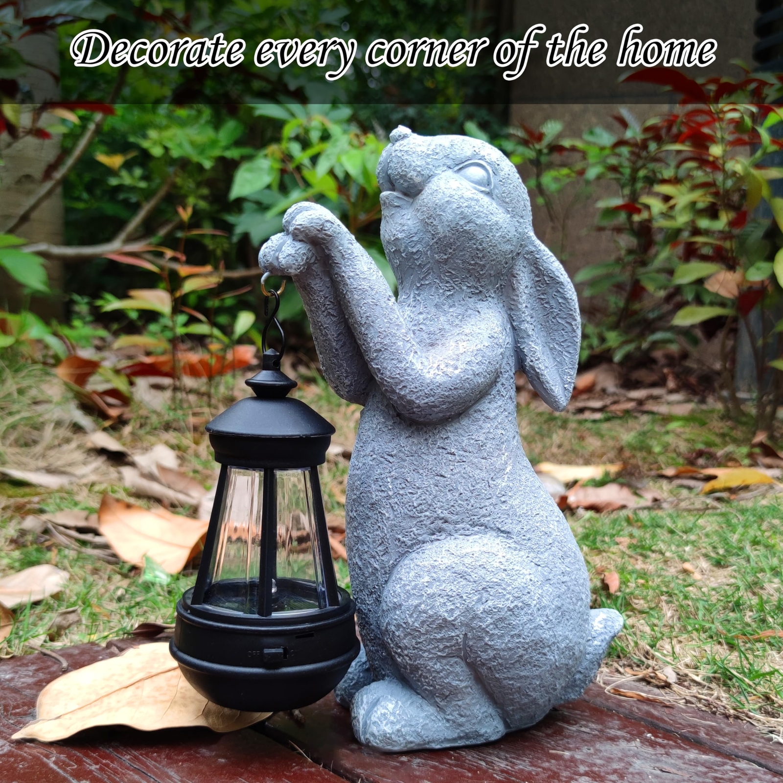 Outdoor Rabbit Statue with Solar Light Resin Rabbit Figurine for Garden ...