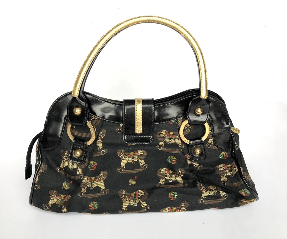 Bolso de Mano BRACCIALINI Negro Juguete Patrón Caballo Lona Imitación Cuero Foto 2 de 4