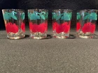 VINTAGE SET OF 4 FEDERAL GLASSES 3" TOMATO JUICE GLASSES RED GREEN VINE LEAF