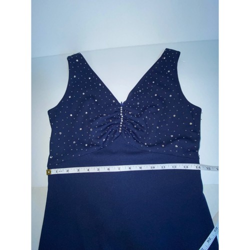 Vintage 70er Jahre handgefertigtes Unikat Damen blau Abendkleid mit Perlen Mieder - Bild 7 von 9