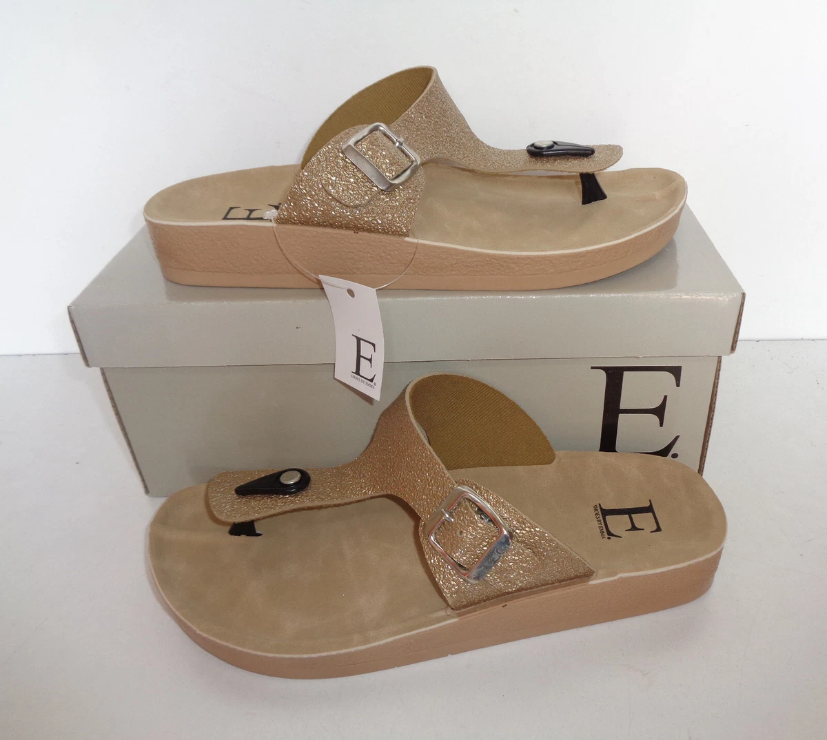 Shoes by Emma Ladies New Toe Post Sandals Womens Comfort Gold Sliders UK Size 6