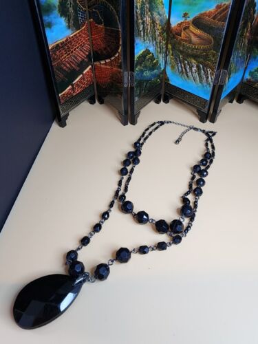 Vintage Avon Black Lucite Faceted Beaded Necklace 