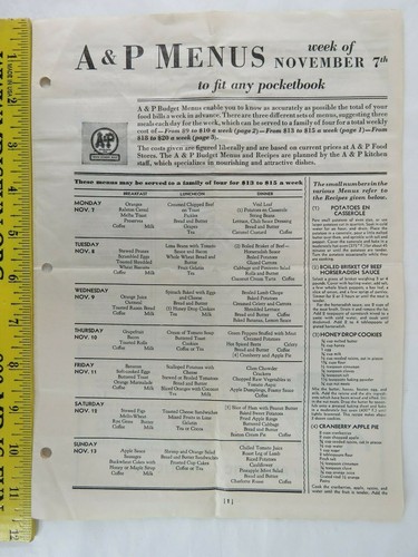 A&P Menús económicos con recetas años 40 Atlantic Pacific Supermercado Sultana Anuncio - Imagen 4 de 4