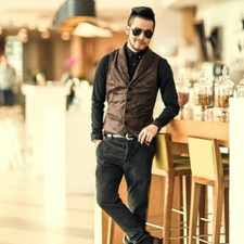 Men Faux Suede Slim Vest Formal Sleeveless V Neck Waistcoat Top Business Jacket