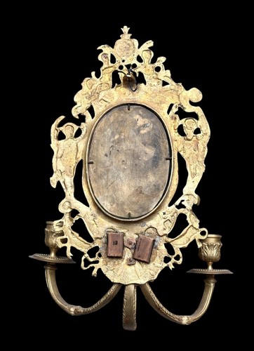 Antique Girandole Mirror Three Candle Wall Sconce cherubs - Picture 11 of 12
