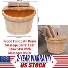 Wood Foot Bath Basin Massage Barrel Feet Relax SPA With Massager Roller