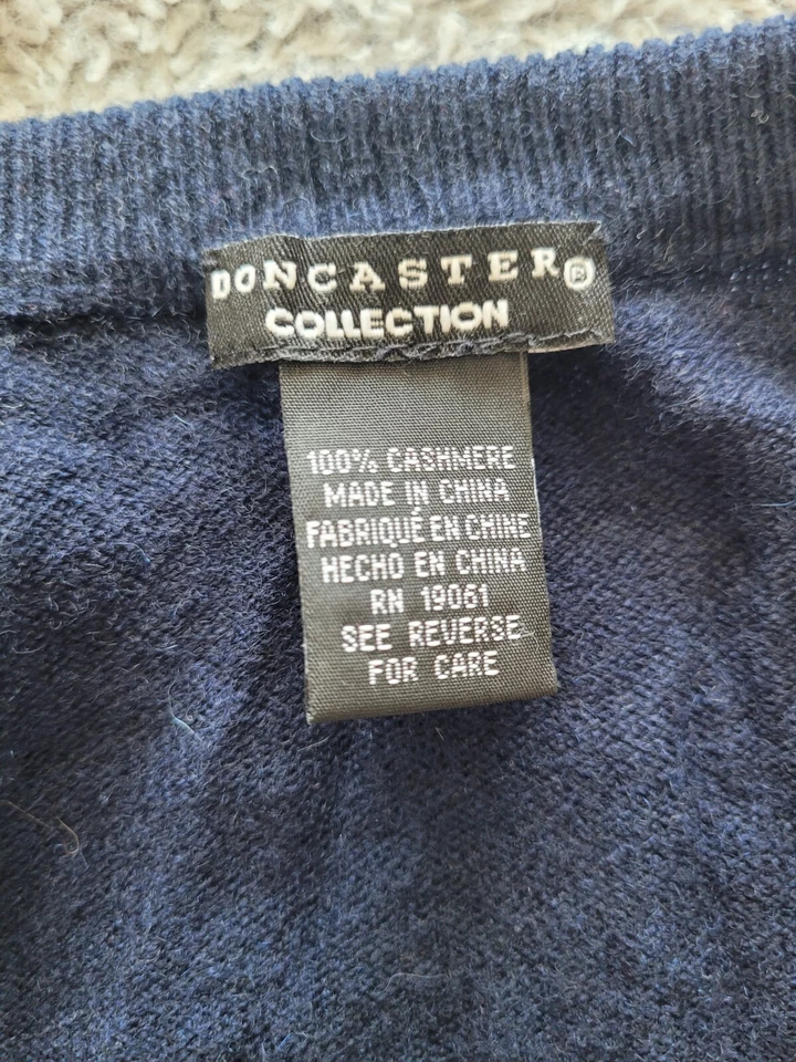 Doncaster Collection Long 100% Cashmere Open Front Cardigan Sweater Sz XS navy - Image 3 of 4