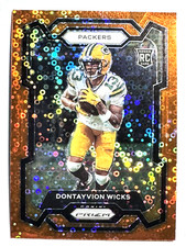 ROOKIE CARD DONTAYVION WICKS Packers 2023 Prizm ORANGE DISCO PARALLEL Card #333