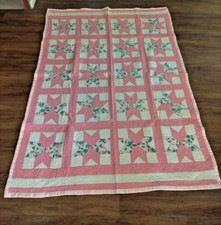 VTG Hand Quilted 54x76 Throw Blanket Pink / White Nice Pattern