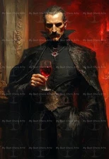 VAMPIRE GOTHIC ART PRINT, Dracula Poster, Dark Fantasy Decor, Horror Blood Wine